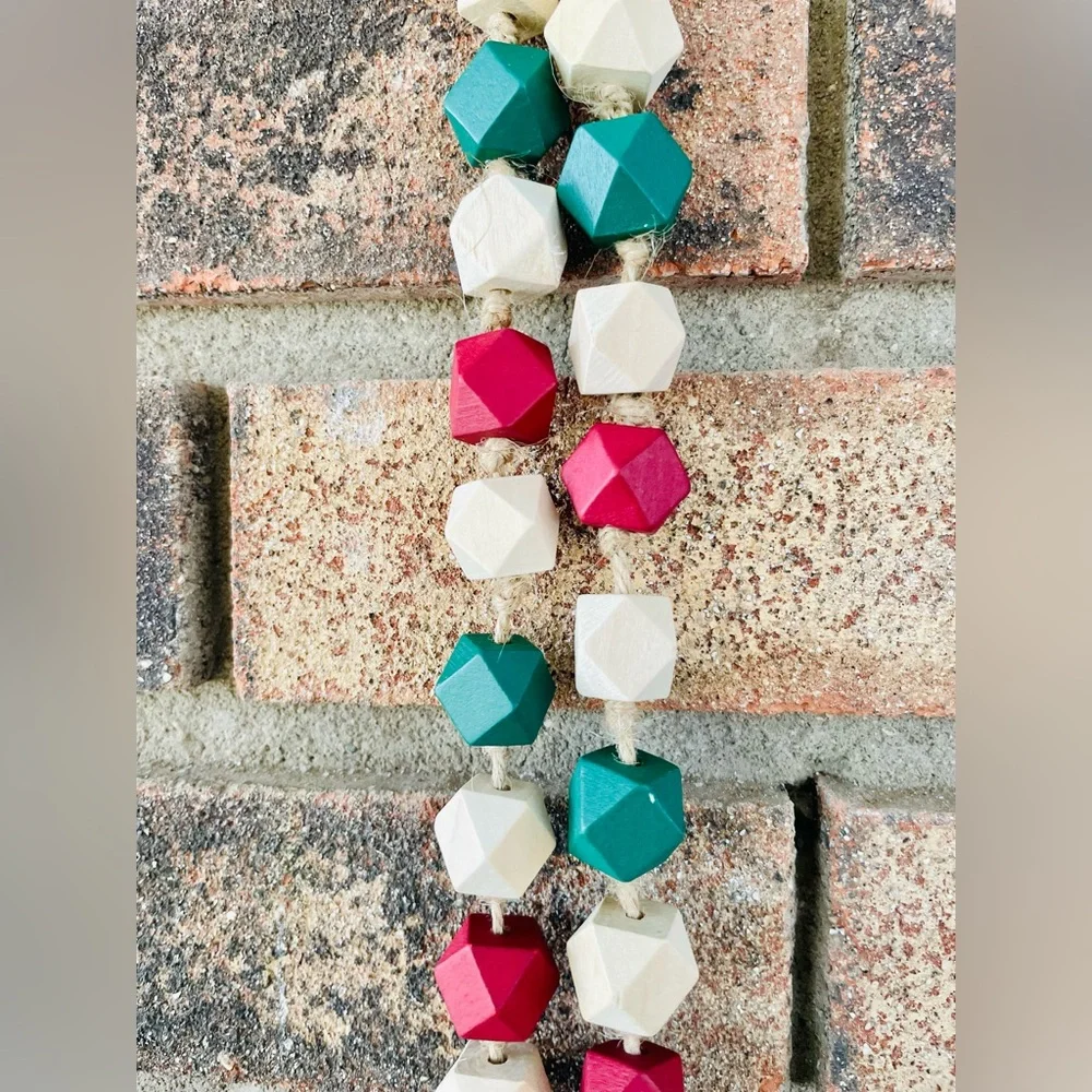 *Holiday Geometric Wood Beaded Garland 40”